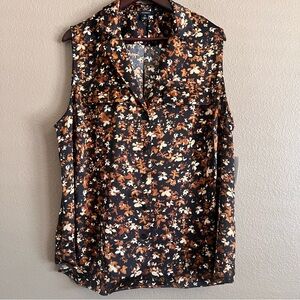 Halogen Floral Sleeveless Blouse Black and Brown Size 3X NWT